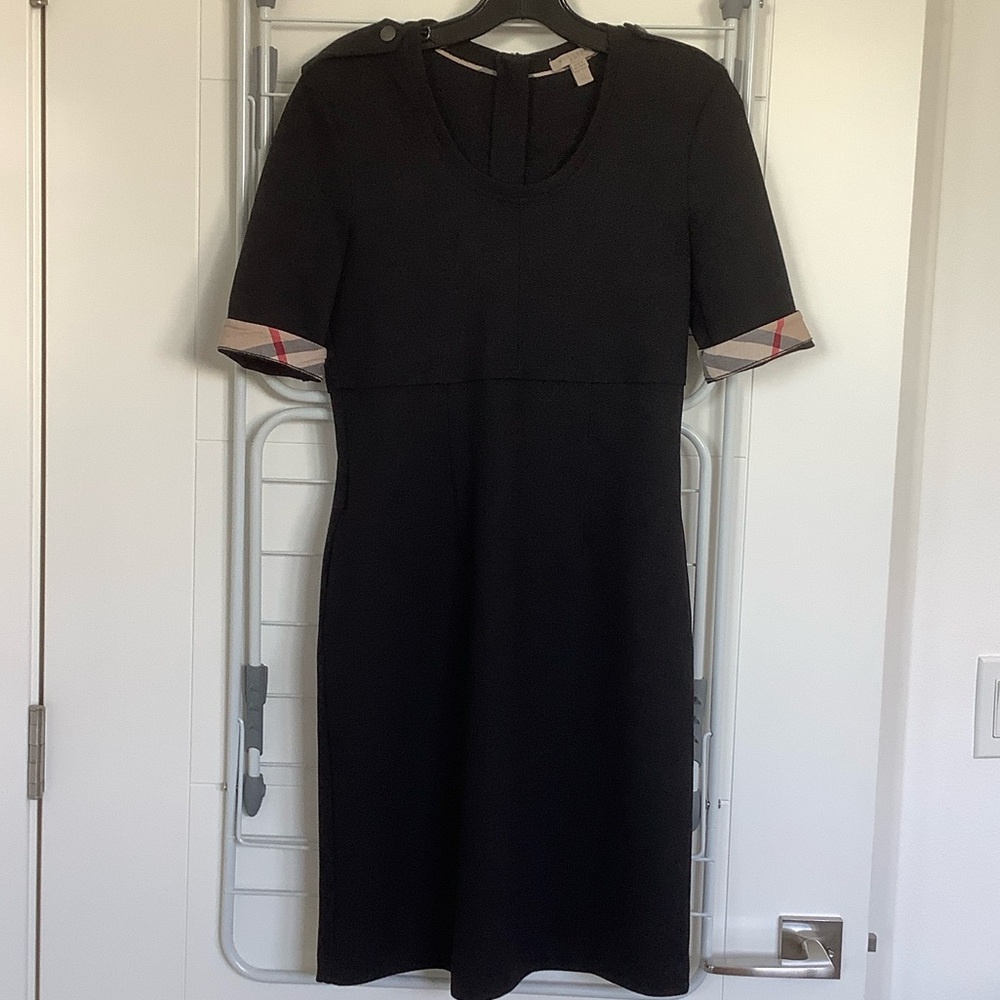 Burberry Brit Black Dress with Plaid Sleeve Accents - Sz 4